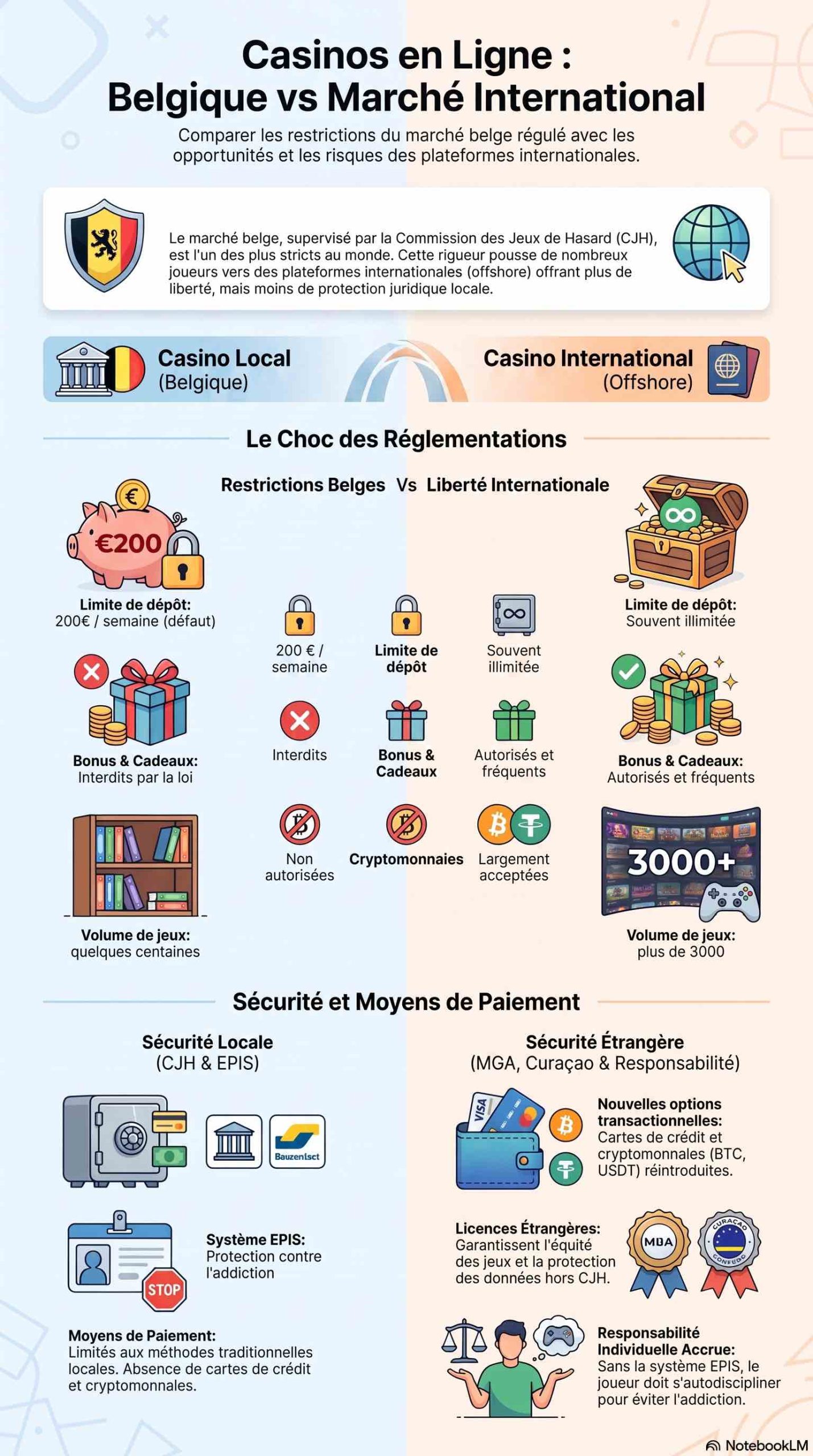 Infographie Casinos internationaux vs casinos agréés en Belgique