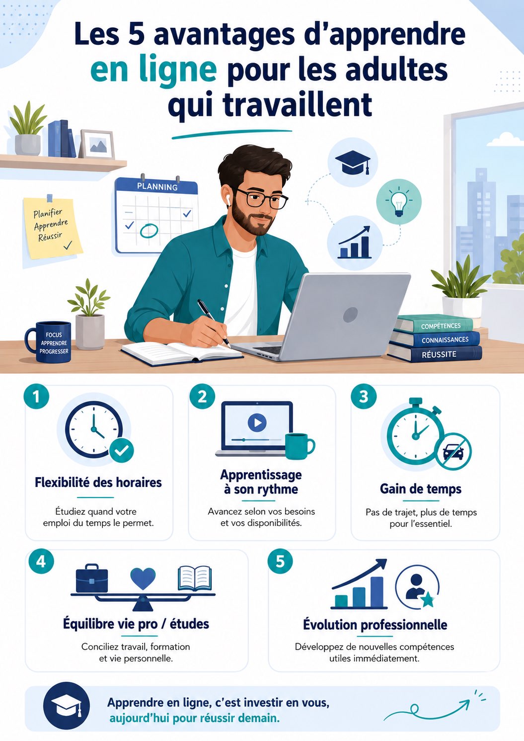 Les 5 avantages d'apprendre en ligne pour les adultes qui travaillent